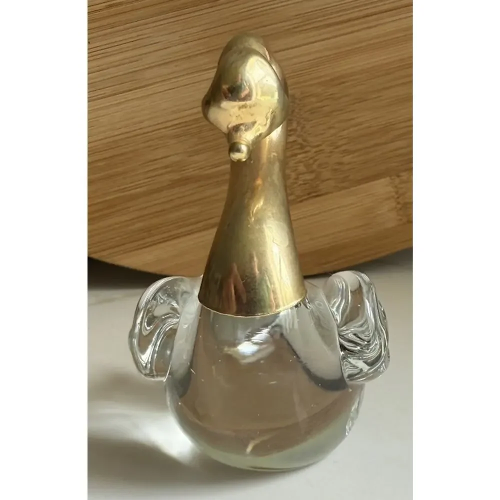 Art Glass Swan with Gold Colored Head Neck and Controlled Bubbles in Body 3x3